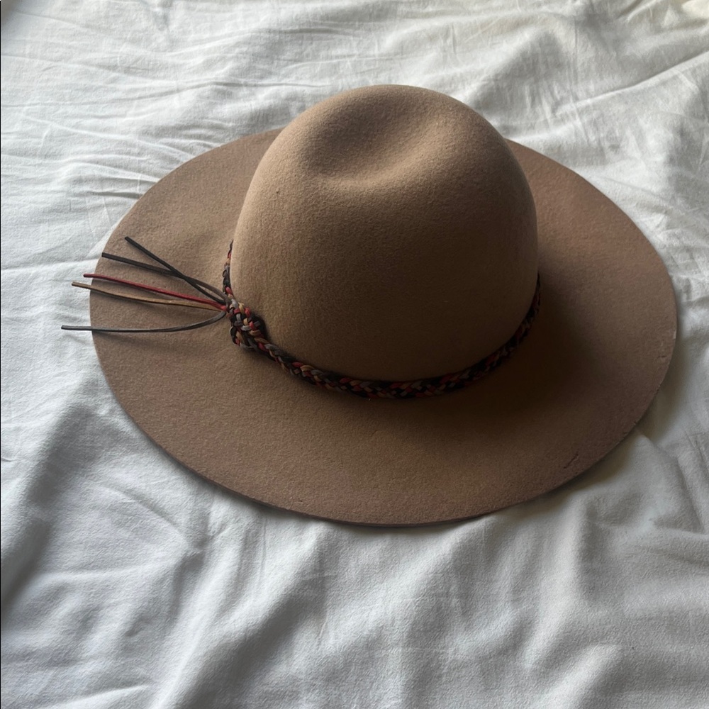 C.C Tan Wide-Brim Hat with Braided Detail Wool